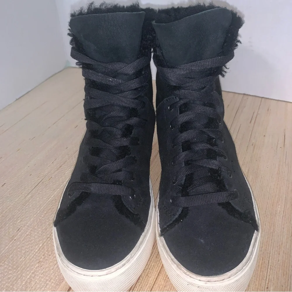 Ugg Beven Black Suede Fur Sheerling Lined high top Sneakers Women’s  8 lace up - Picture 5 of 16